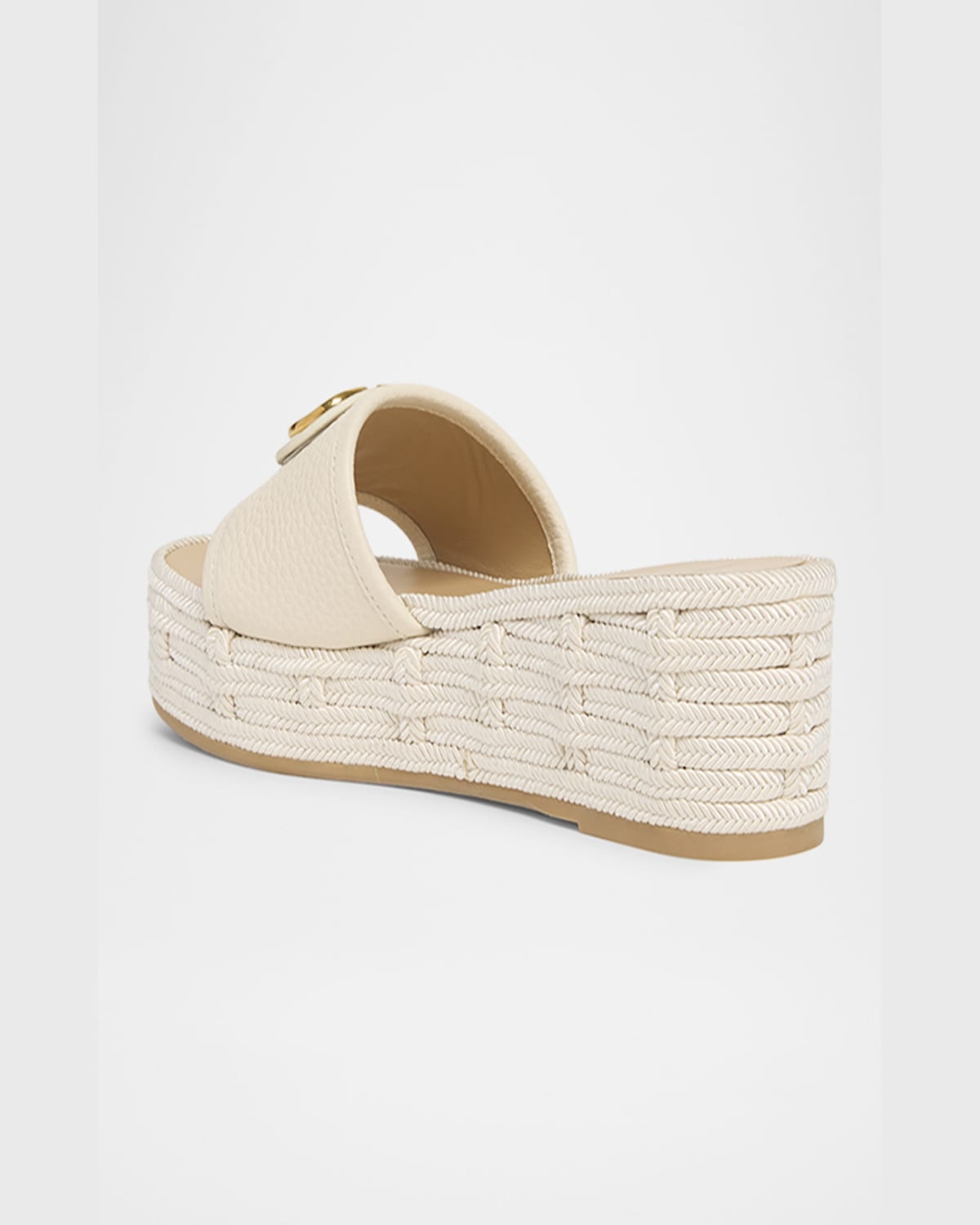 Valentino Leather Vlogo Medallion Platform Espadrilles In I16 Light Ivory