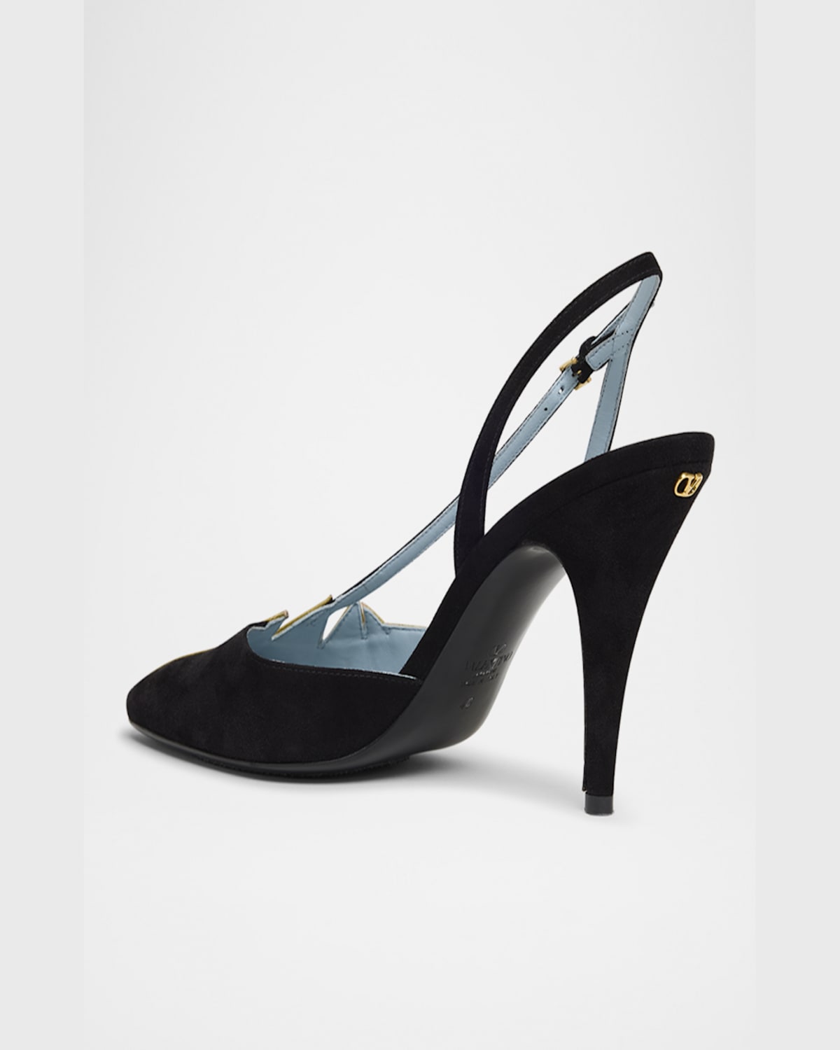 Shop Valentino Foliage Slingback Pumps In Nero/old Gold