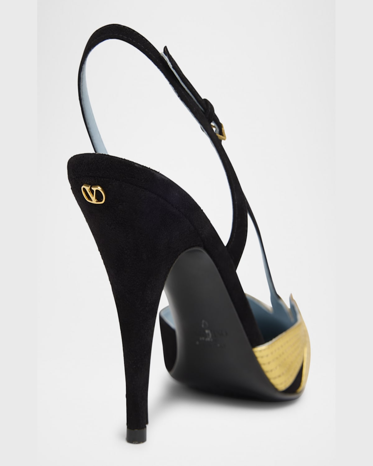 Shop Valentino Foliage Slingback Pumps In Nero/old Gold