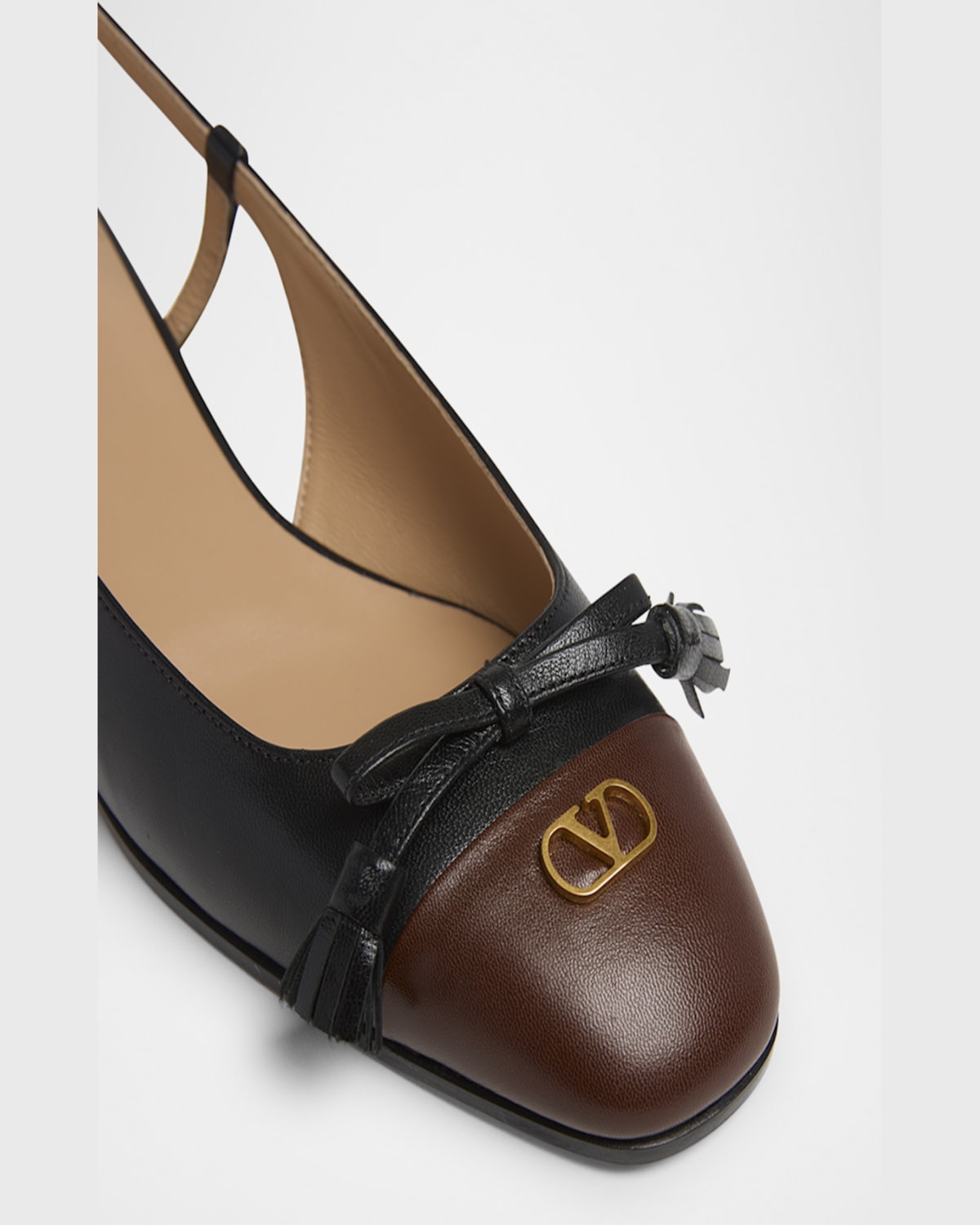 Valentino Valet Du Roi Leather Slingback Ballerina Flat In Nero Light Coffee