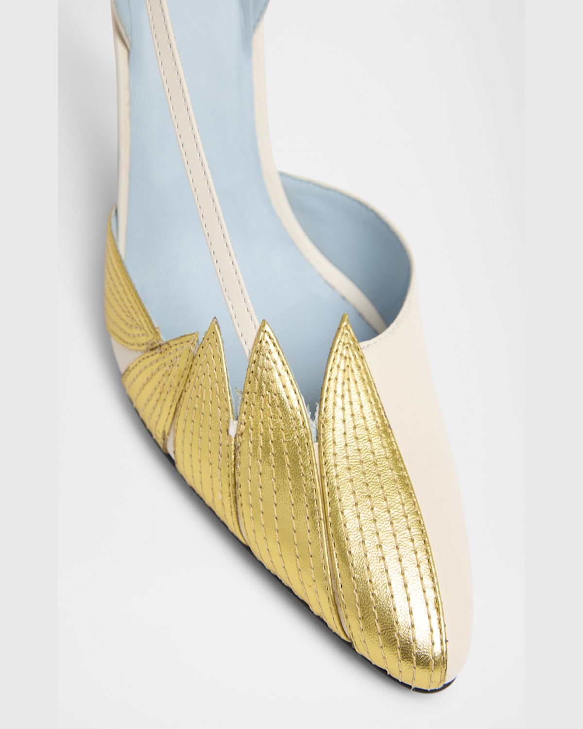 Valentino Folifoliage Sling Back Pumps In Adx Light Ivory/old Gold