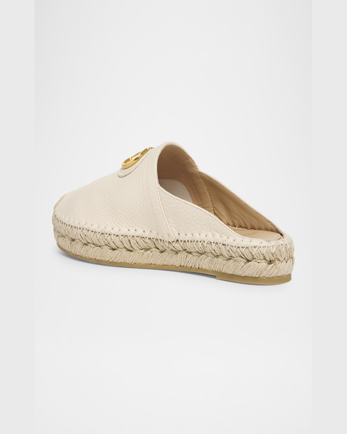 Shop Valentino Vlogo Leather Medallion Espadrille Mules In I16 Light Ivory
