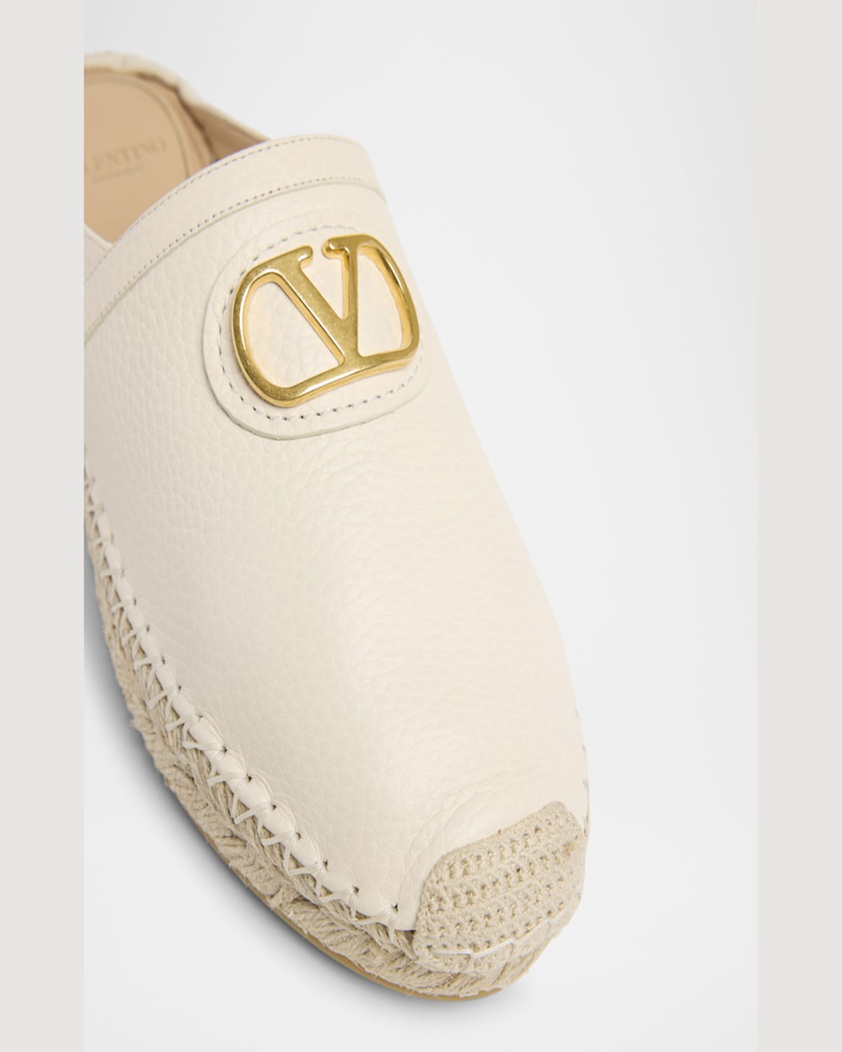 Shop Valentino Vlogo Leather Medallion Espadrille Mules In I16 Light Ivory