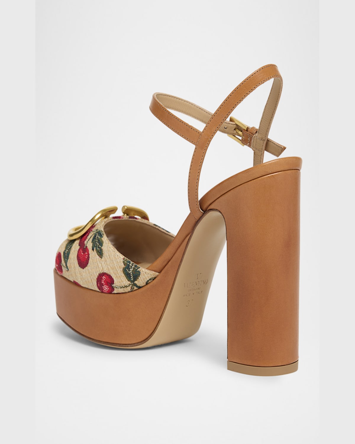 Valentino Cherry-embroidered Raffia Platform Sandals In Brown