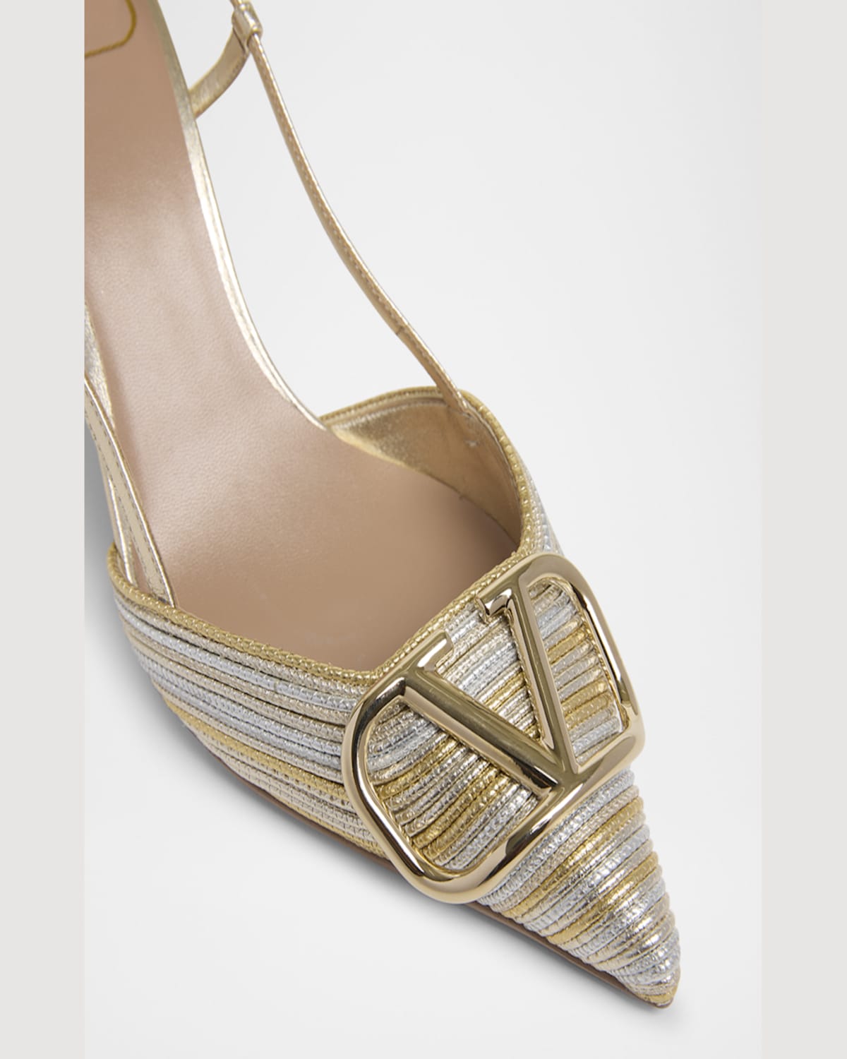 Valentino Vlogo Signature Leather Slingback Pumps In Bj1 Silver/platino/antique Brass Light