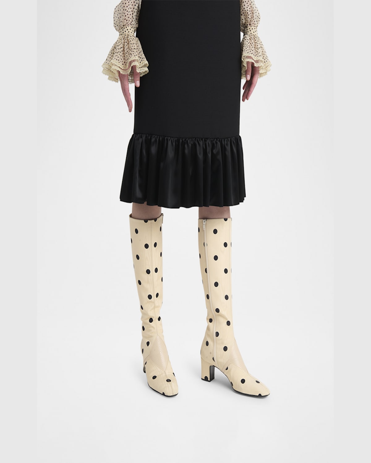 Shop Valentino Equivoque Tall Polka Dot Boots In Burro-nero/crema