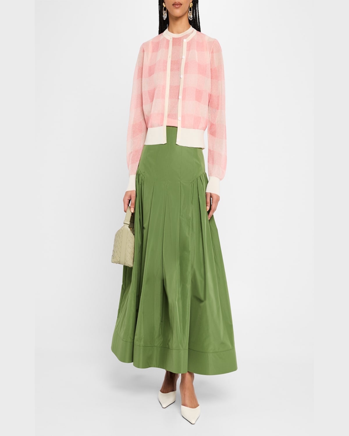 LELA ROSE CHECK CREWNECK CARDIGAN