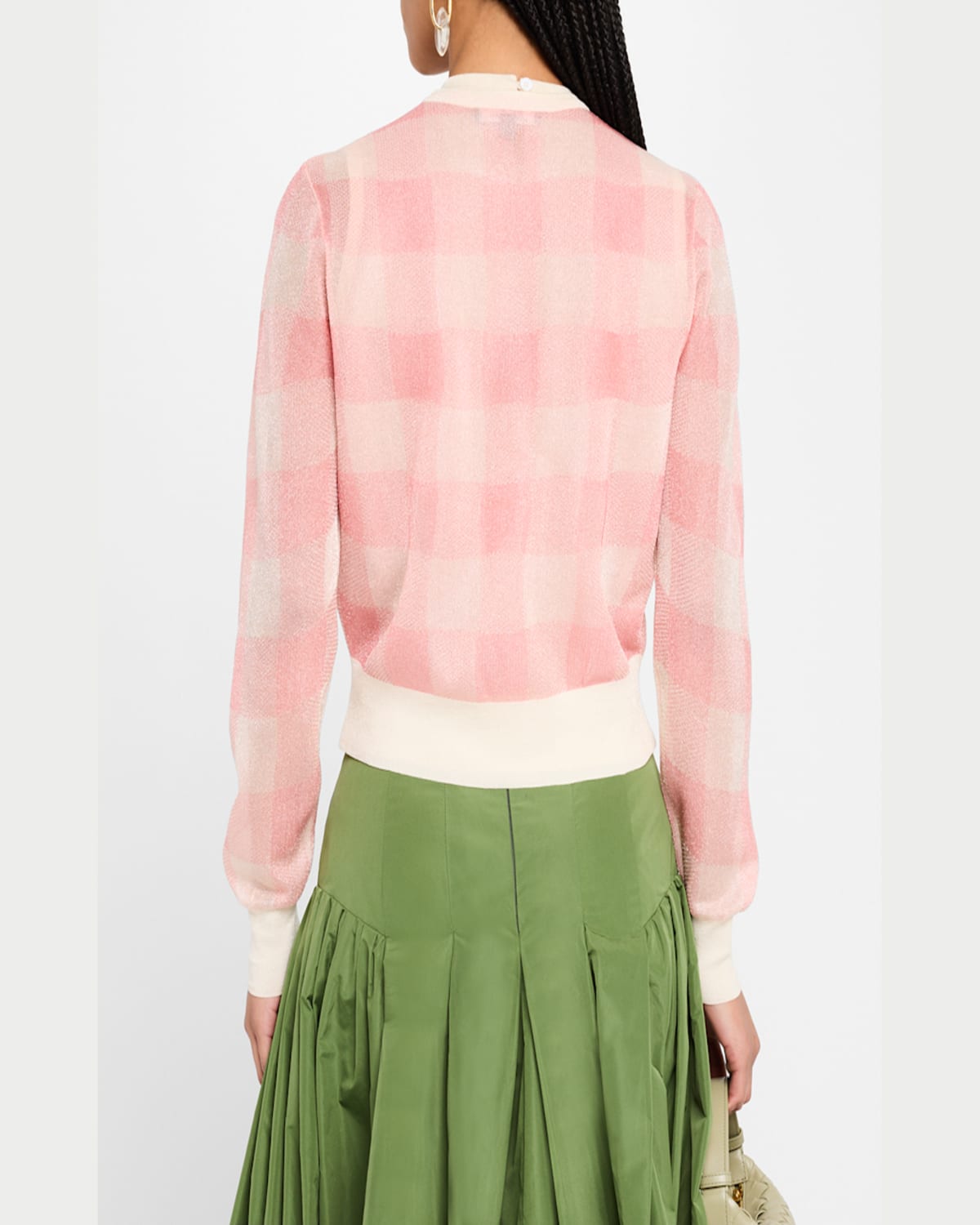 LELA ROSE CHECK CREWNECK CARDIGAN