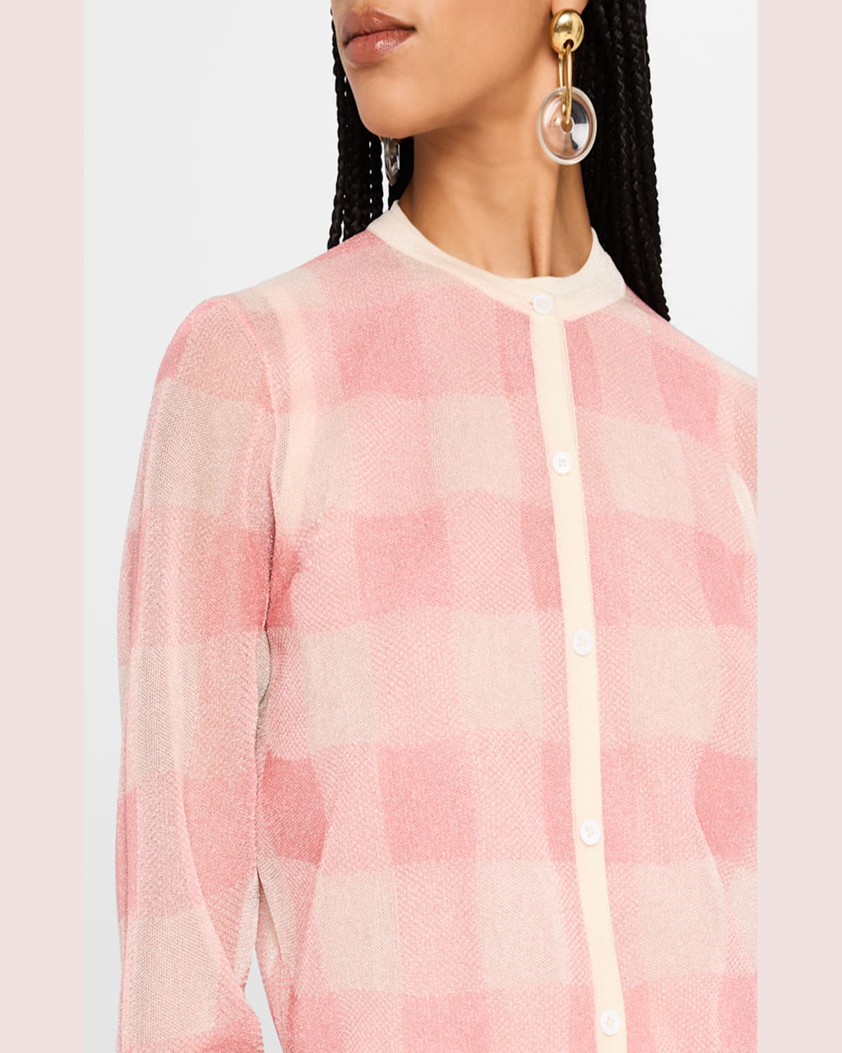 LELA ROSE CHECK CREWNECK CARDIGAN