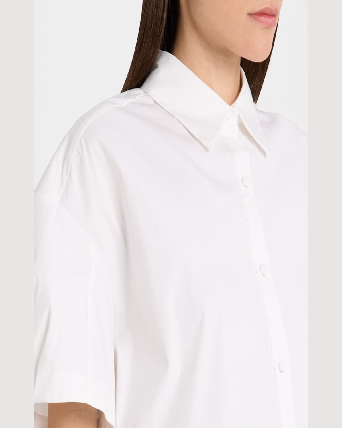Lela Rose Short-sleeve Crop Button-down Shirt In Ivory