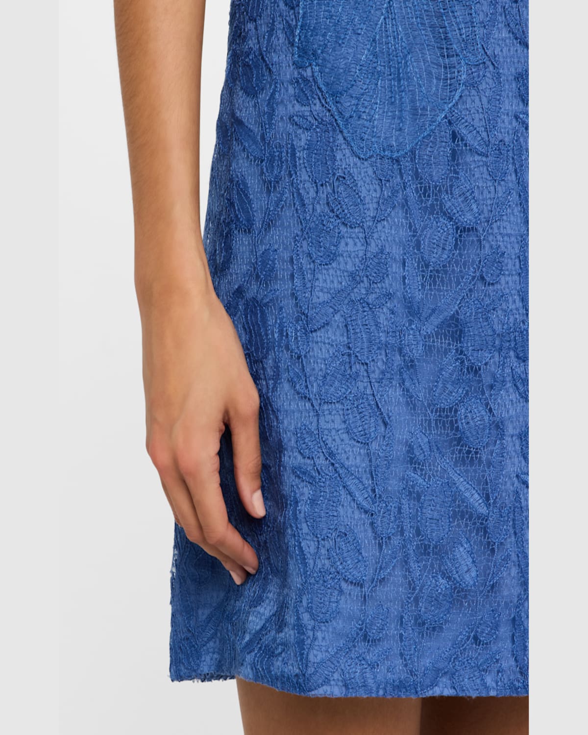 Shop Lela Rose Rachel Tulip Lace Short-sleeve Mini Tunic Dress In Cornflower