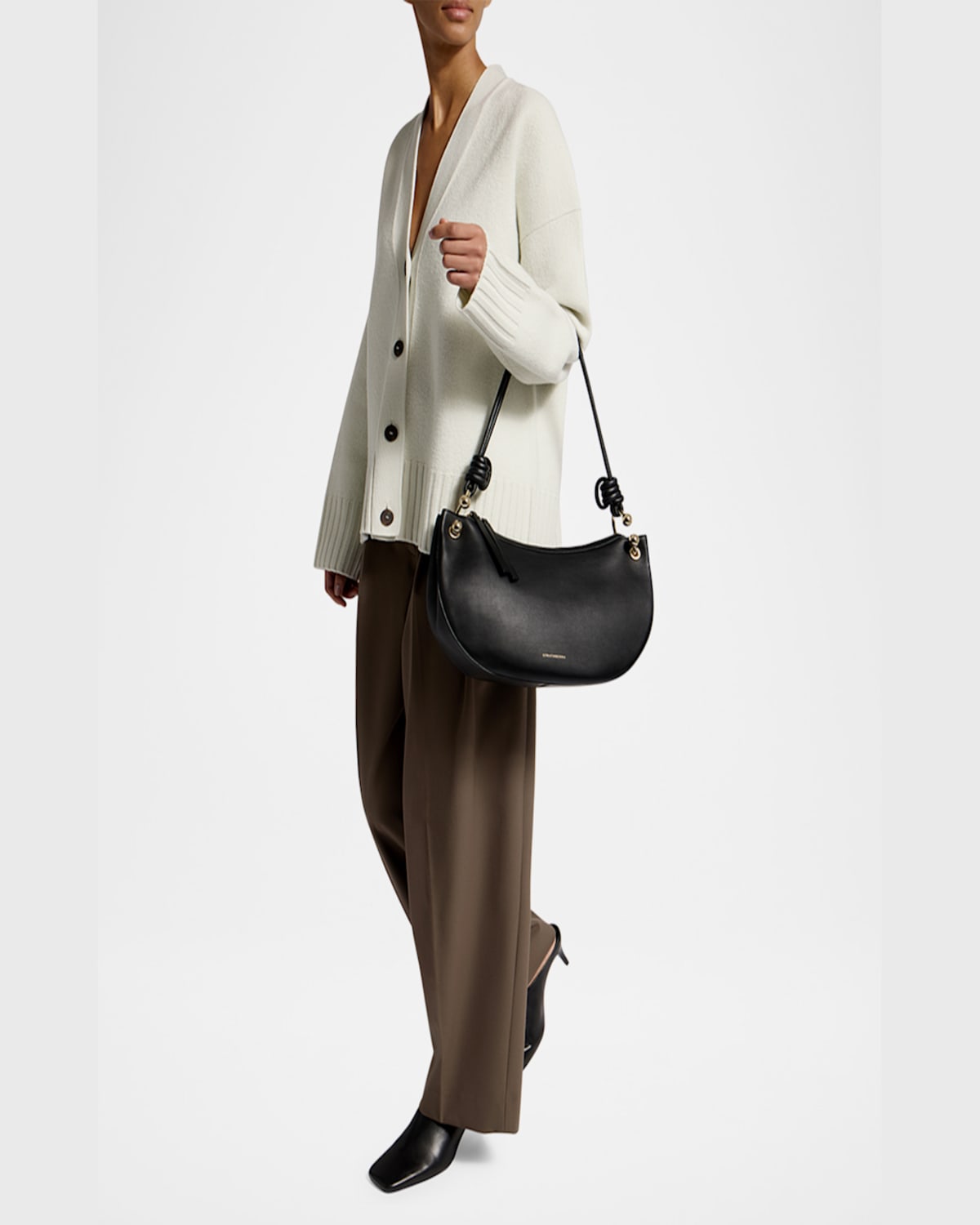 Strathberry Halo Zip Leather Shoulder Bag In Black
