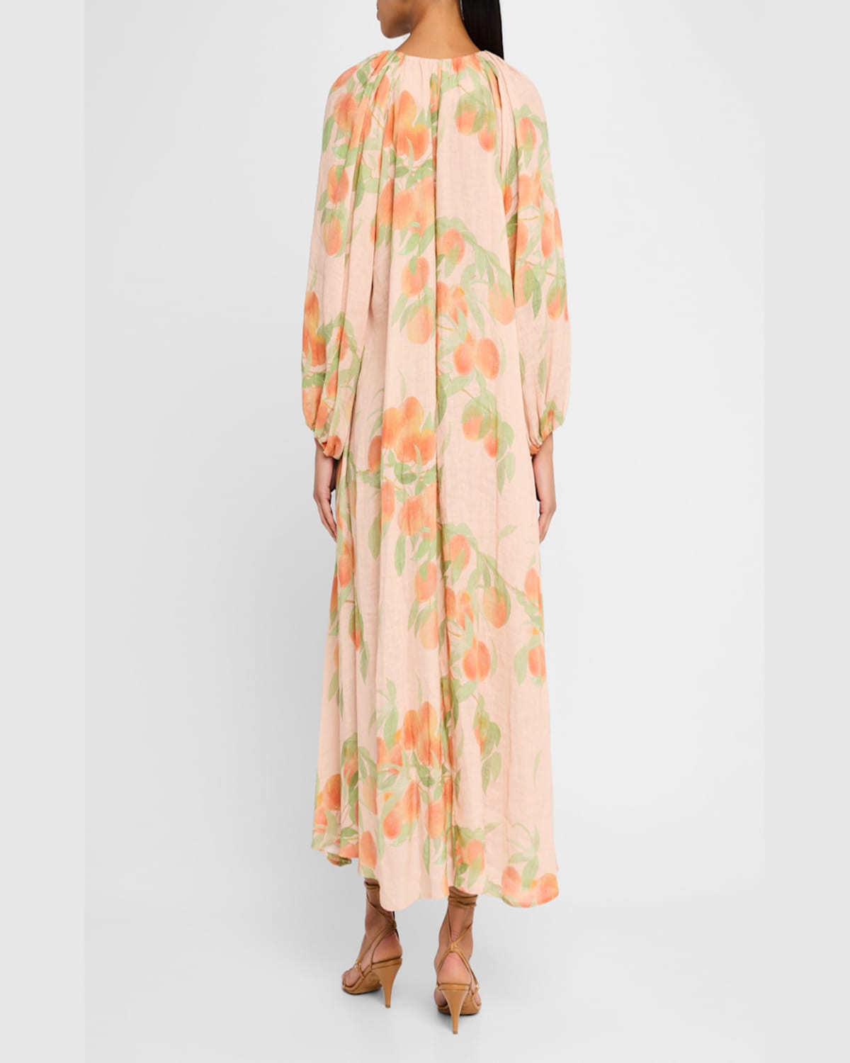 Bernadette Georgette Printed Linen Midi Dress In Peach Tree Peach