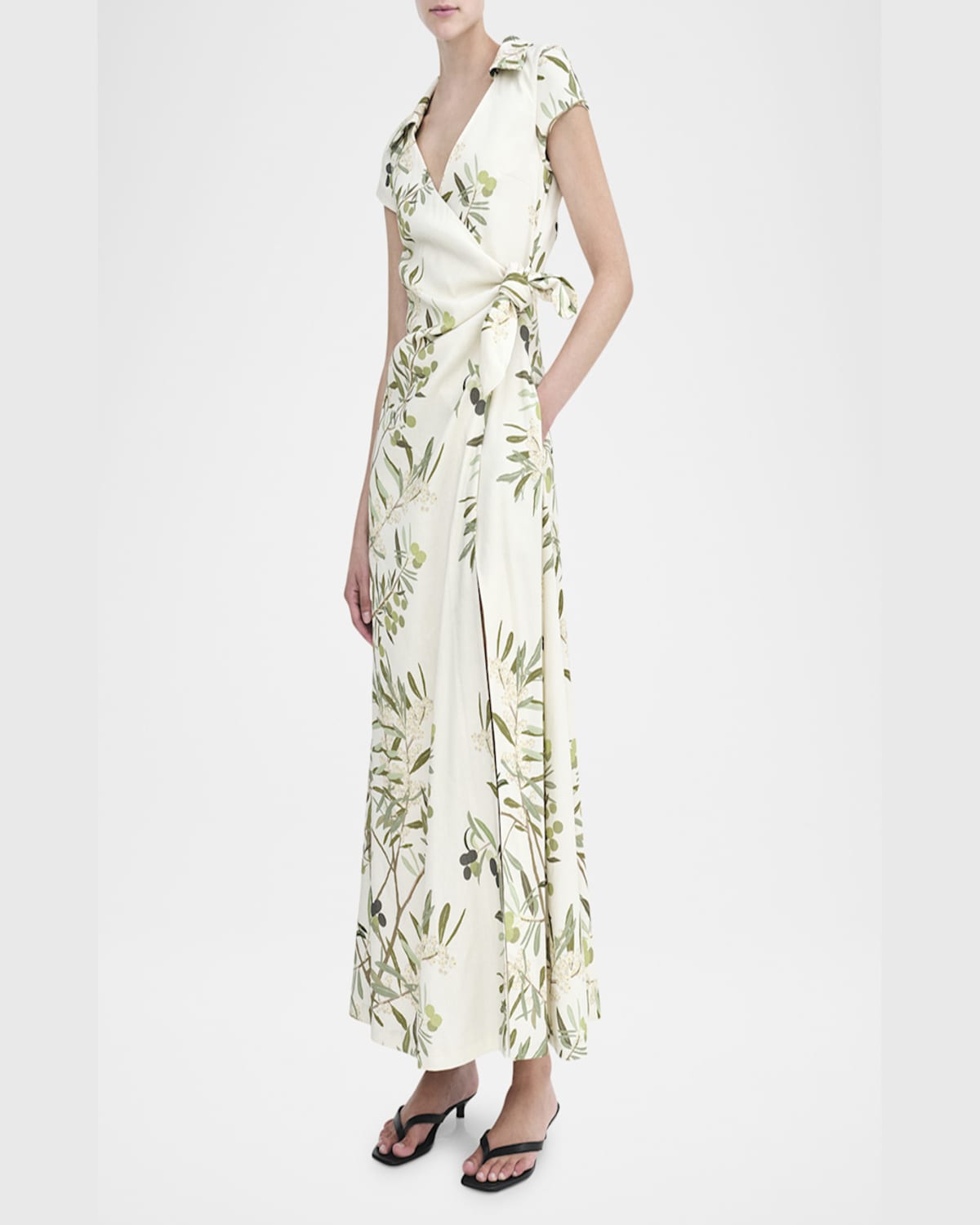 Bernadette Olive Tree Print Wrap Dress In Olive Tree-butter