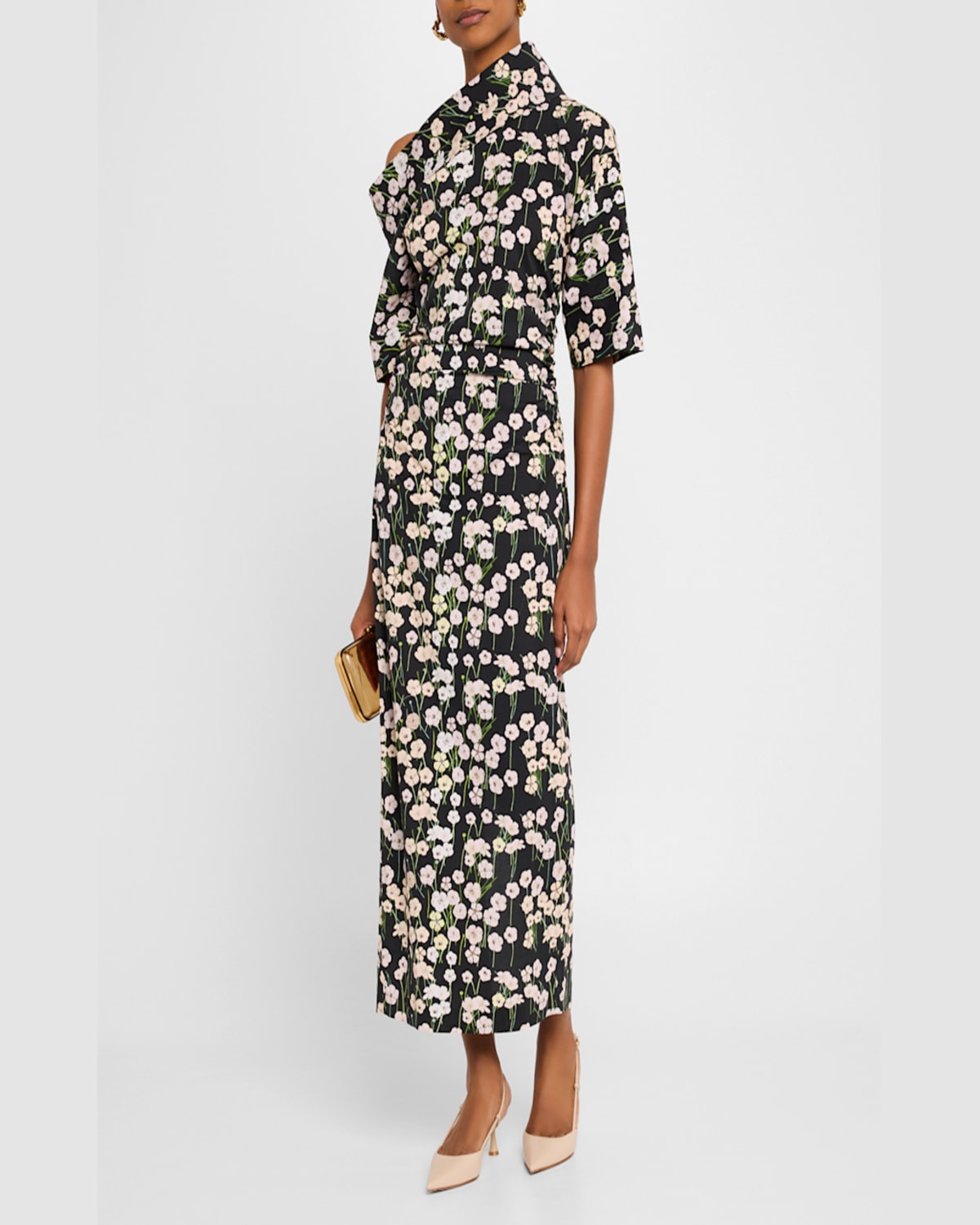Bernadette Bowery Off-the-shoulder Buttercup-print Cotton-linen Maxi Dress In Buttercups - Black