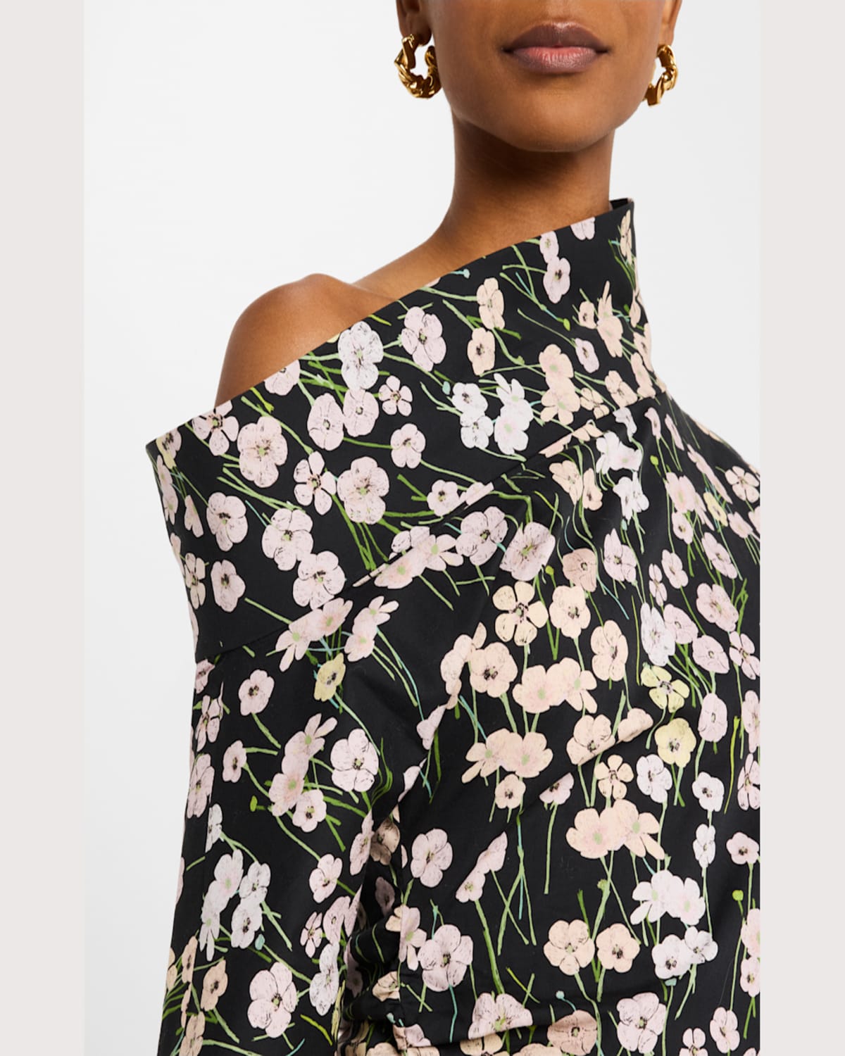 Bernadette Bowery Off-the-shoulder Buttercup-print Cotton-linen Maxi Dress In Buttercups - Black