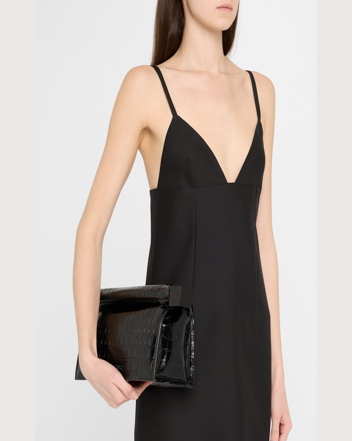 Jacquemus La Pochette Rond Croc-embossed Clutch Bag In Black
