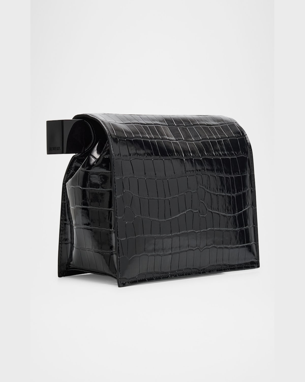 Jacquemus La Pochette Rond Croc-embossed Clutch Bag In Black