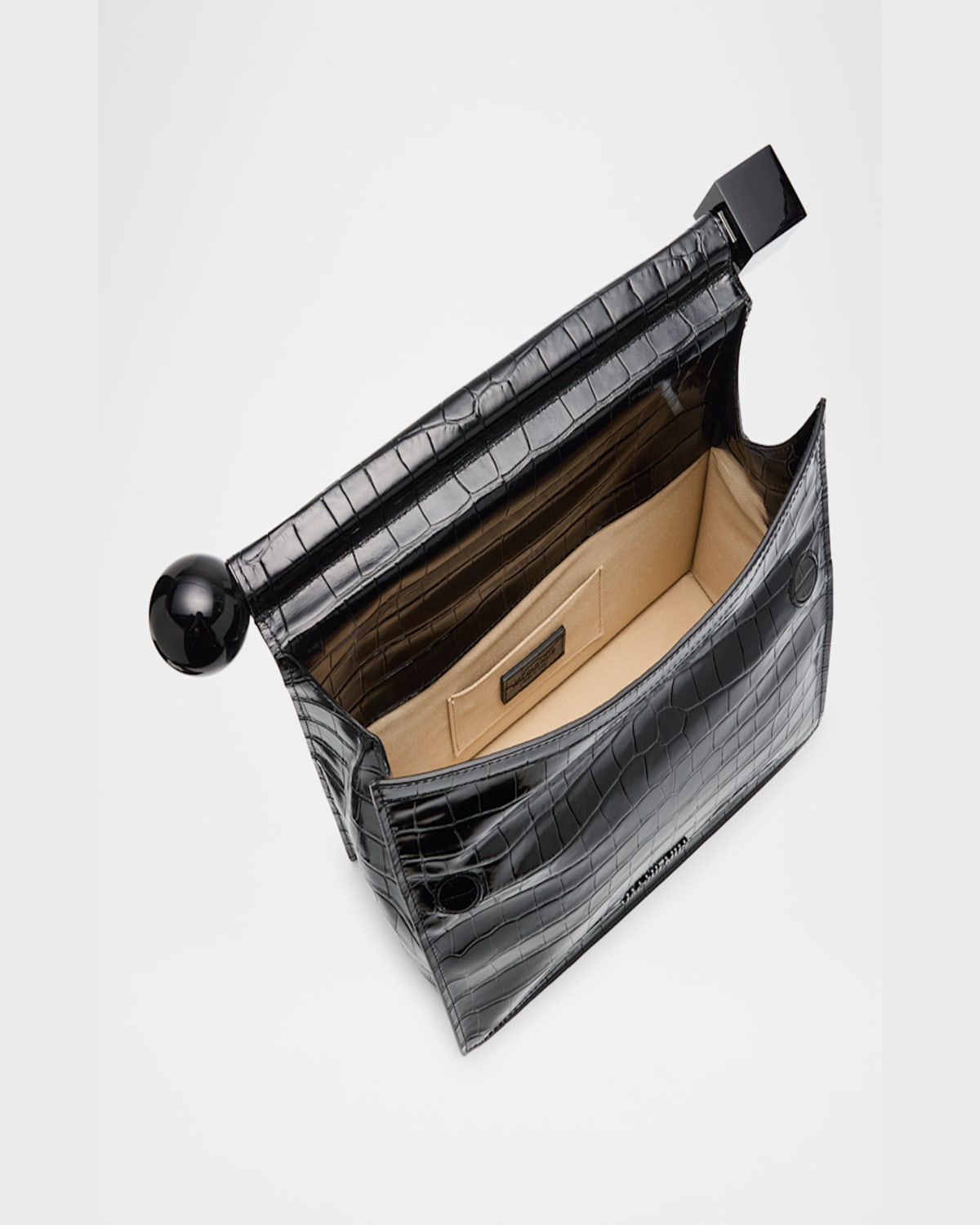 Jacquemus La Pochette Rond Croc-embossed Clutch Bag In Black