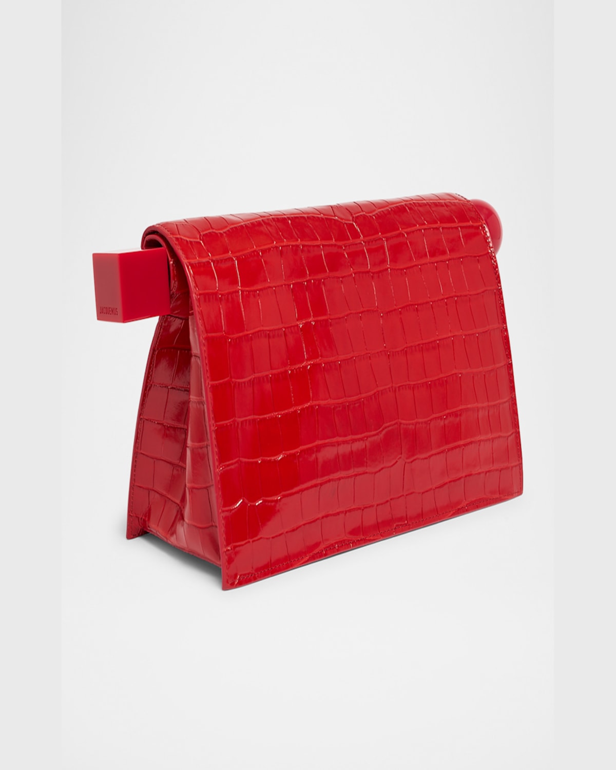 Jacquemus La Pochette Rond Croc-embossed Clutch Bag In Black