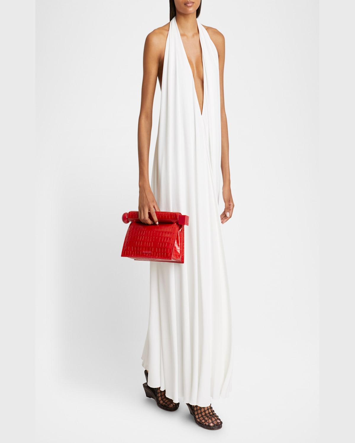 Jacquemus La Pochette Rond Croc-embossed Clutch Bag In Black