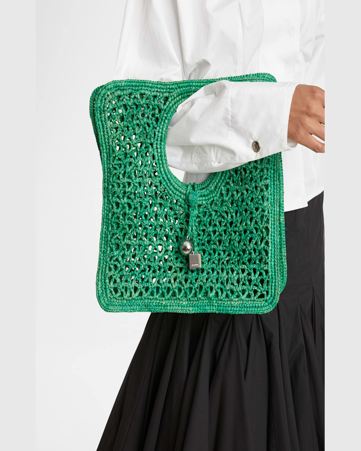 Jacquemus Le Petit Carre Spiaggia Raffia Tote Bag In Green