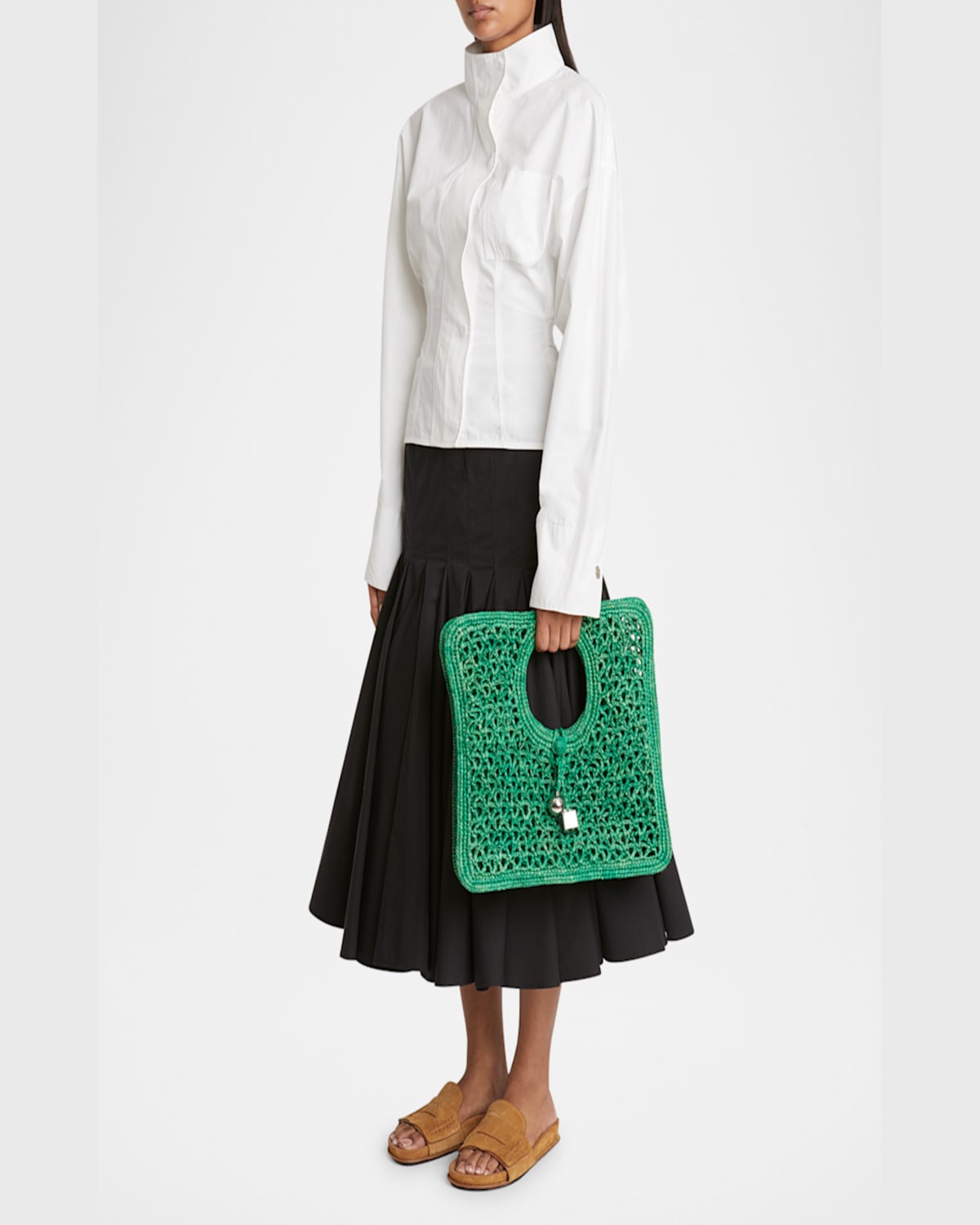 Jacquemus Le Petit Carre Spiaggia Raffia Tote Bag In Green
