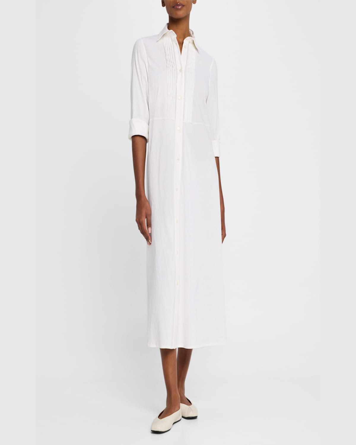 FABIANA FILIPPI PINTUCK STRETCH LINEN-VISCOSE MIDI SHIRTDRESS 