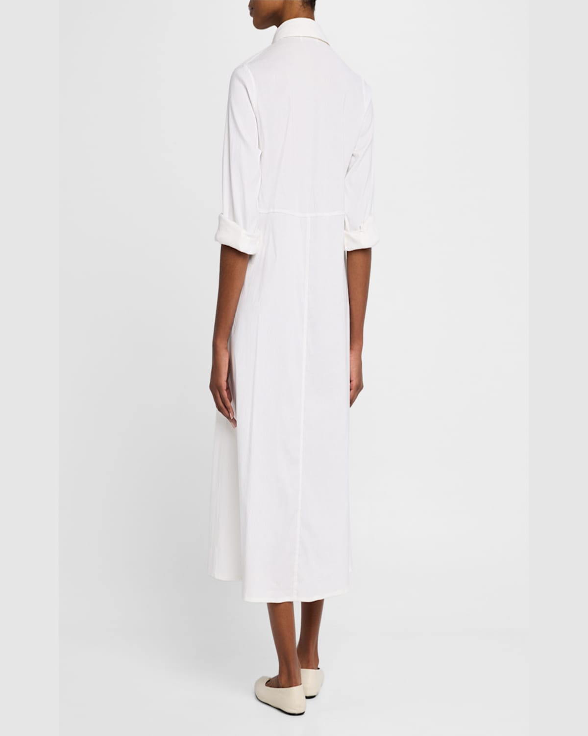 Shop Fabiana Filippi Pintuck Stretch Linen-viscose Midi Shirtdress In Bianco Ottico