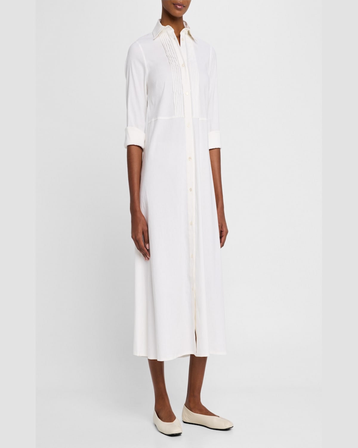 FABIANA FILIPPI PINTUCK STRETCH LINEN-VISCOSE MIDI SHIRTDRESS 