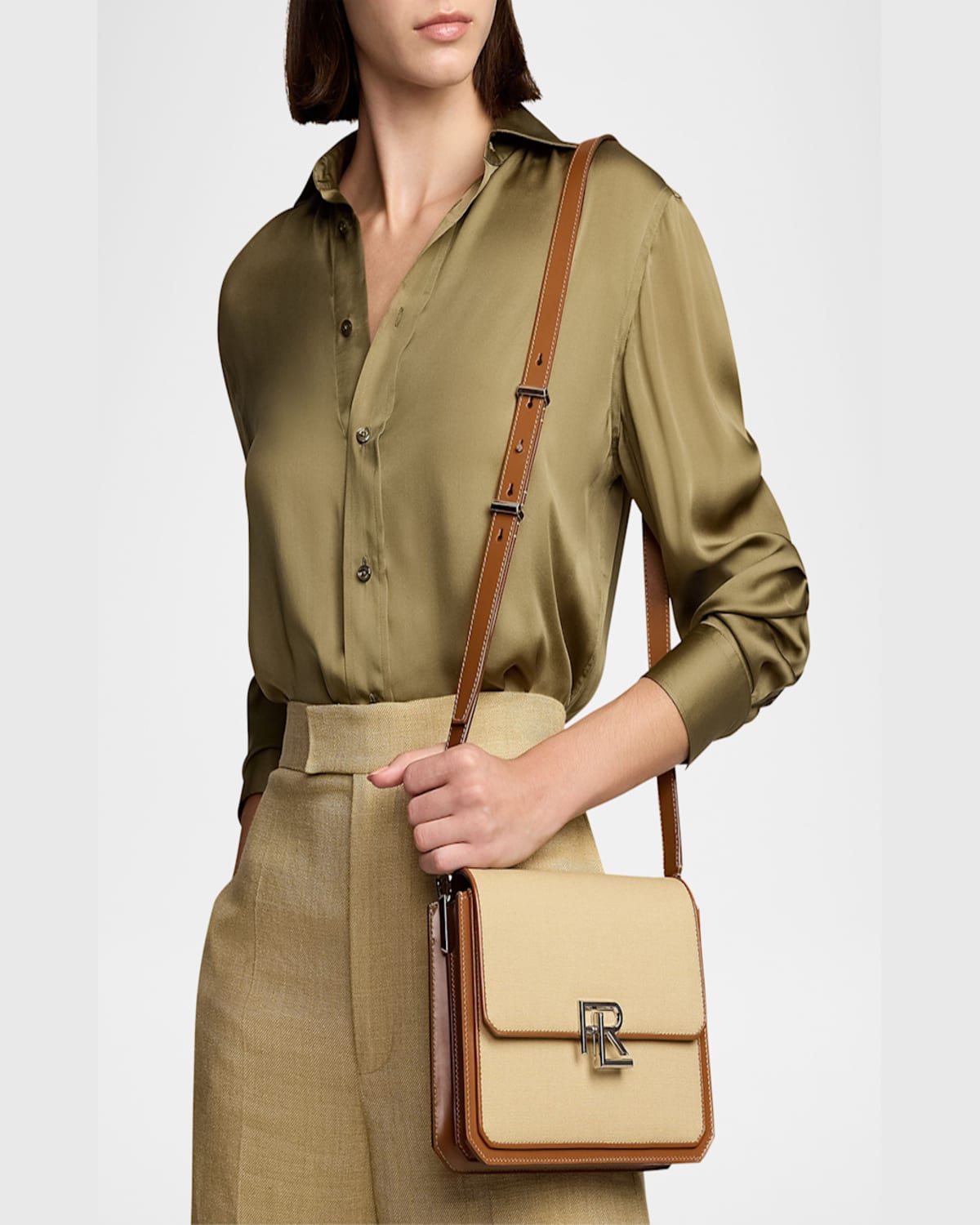 Ralph Lauren Rl Small Flap Canvas Crossbody Bag In Icon Tan Rl Gold
