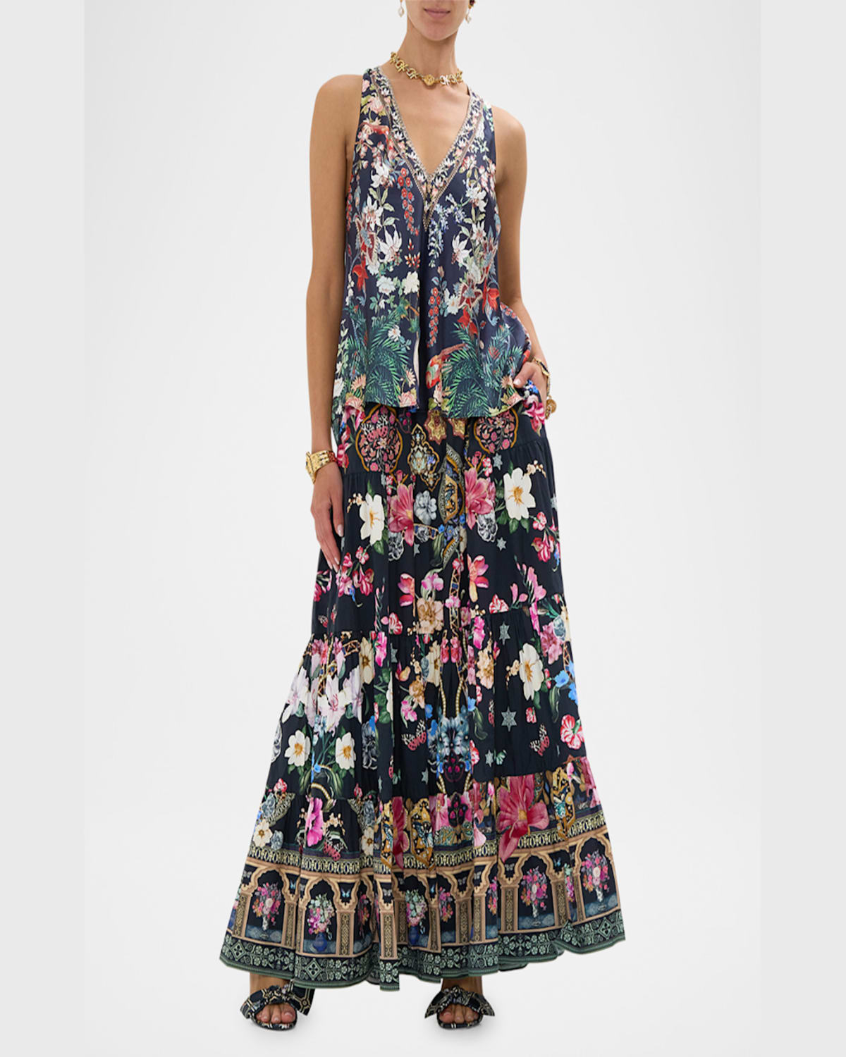 Camilla Crystal-embellished Poplin Maxi Skirt In Midnight In Monserrate