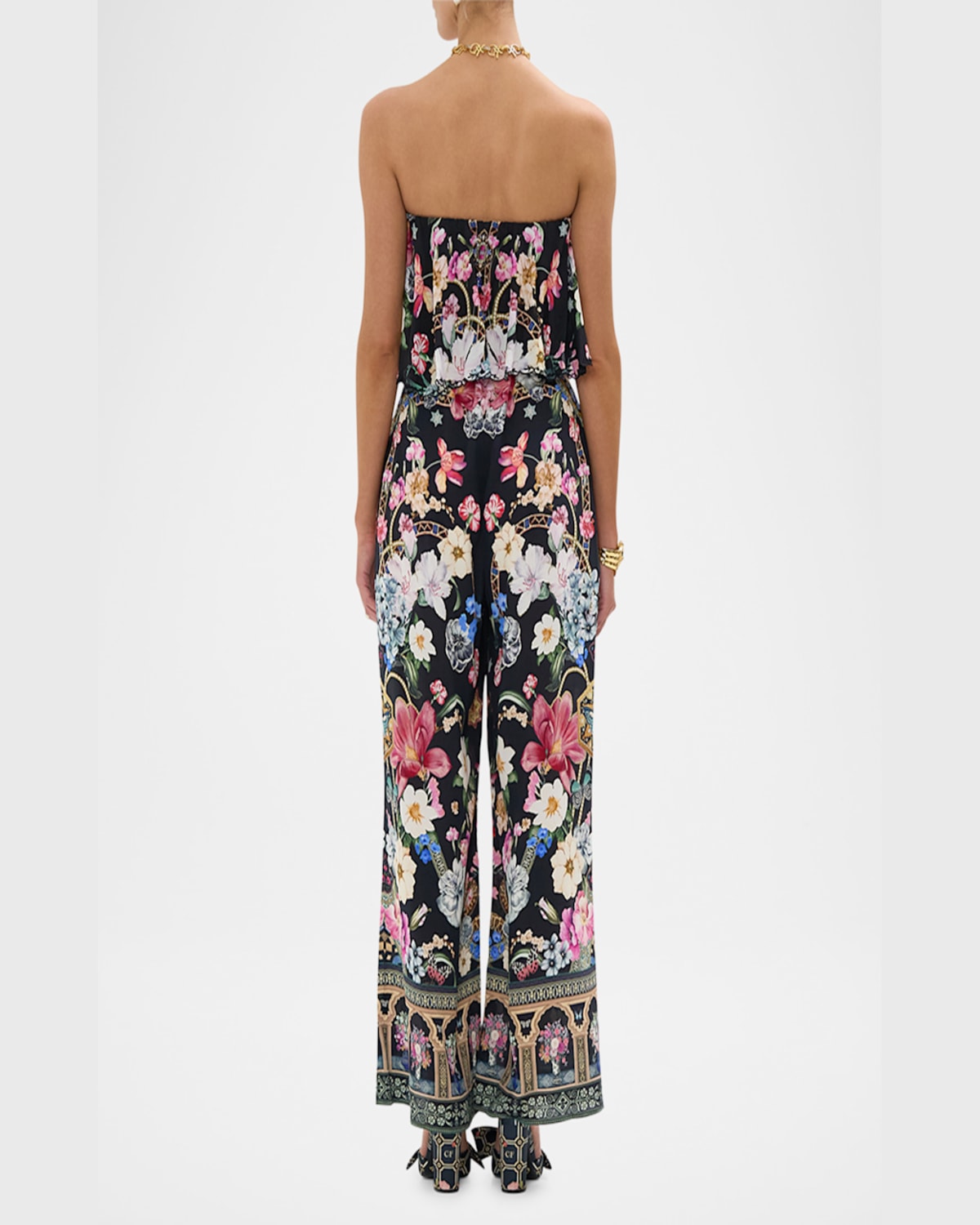 Camilla Strapless Embellished Printed Silk Crepe De Chine Jumpsuit In Midnight In Monserrate