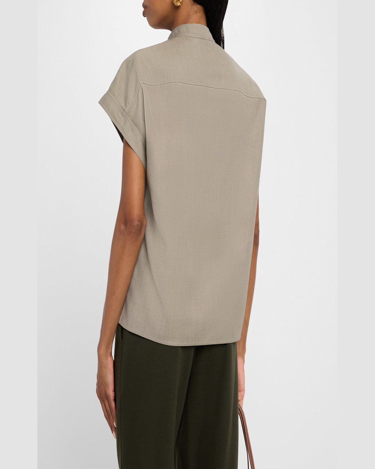 Loro Piana Elody Cap-sleeve Silk-wool Shirt In Aniseed