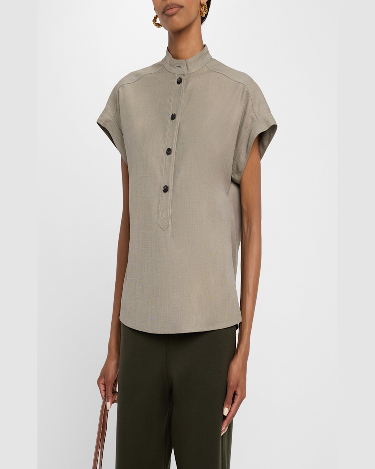 Loro Piana Elody Cap-sleeve Silk-wool Shirt In Aniseed