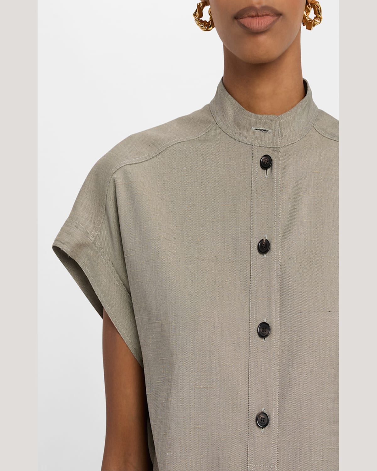 Loro Piana Elody Cap-sleeve Silk-wool Shirt In Aniseed