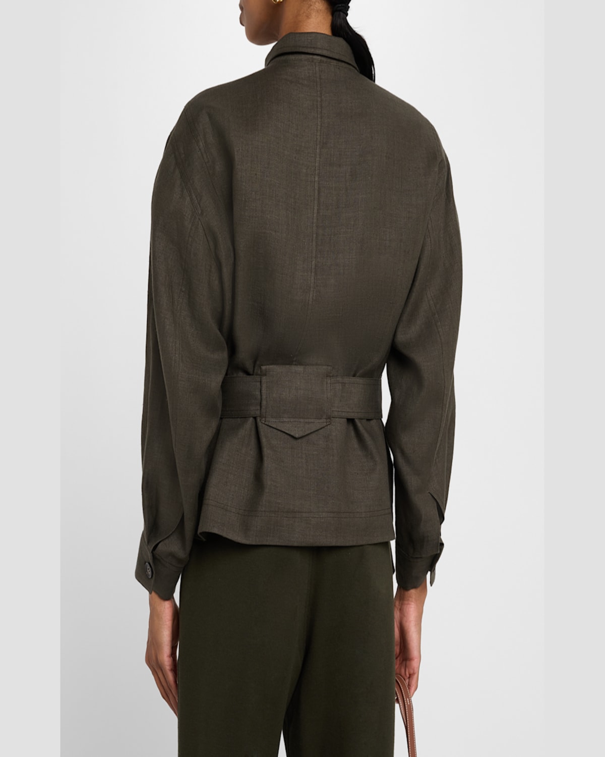 Loro Piana Jaylon Structured Linen Wool Field Jacket In Black Pine