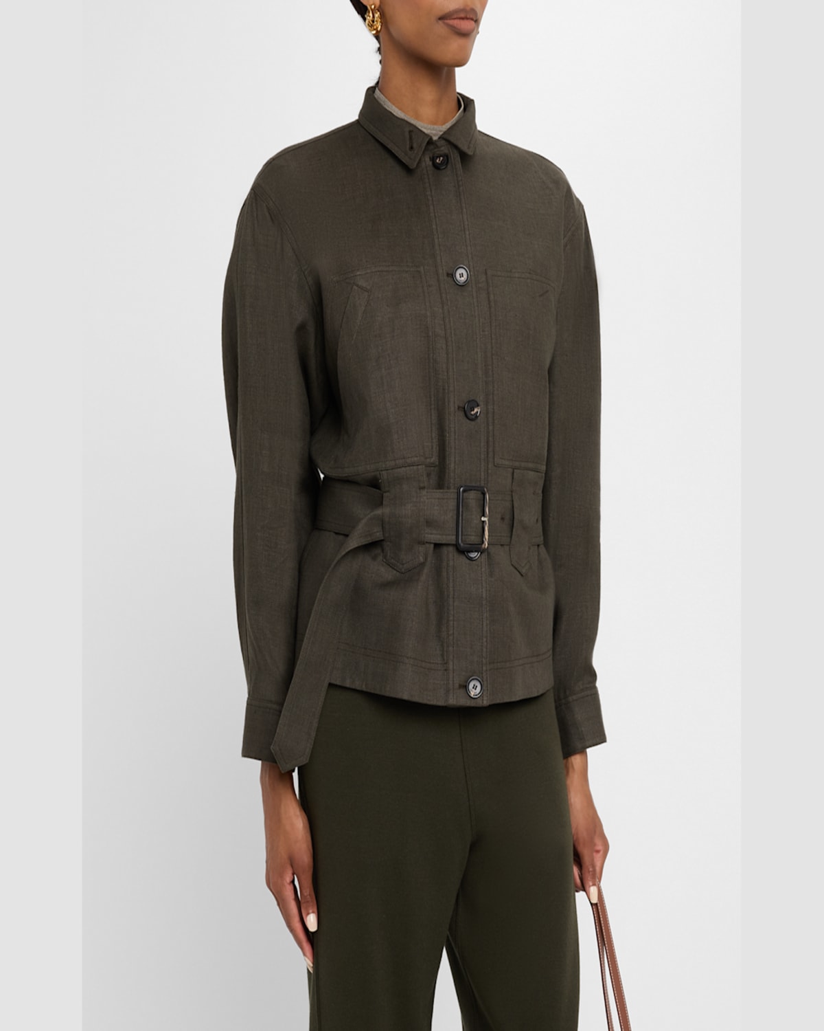 Loro Piana Jaylon Structured Linen Wool Field Jacket In Black Pine