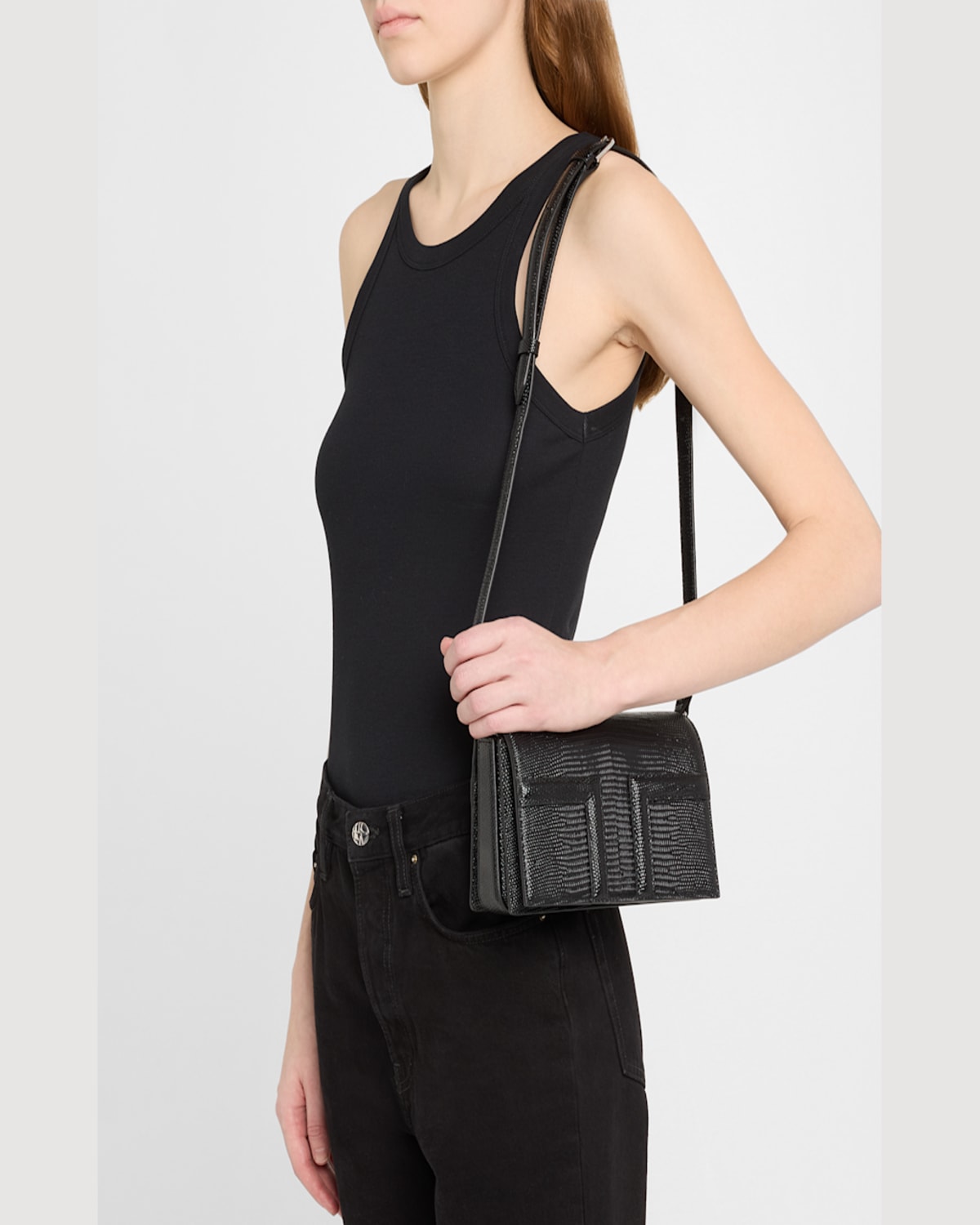 Totême Mini Flap Lizard-embossed Leather Shoulder Bag In Black
