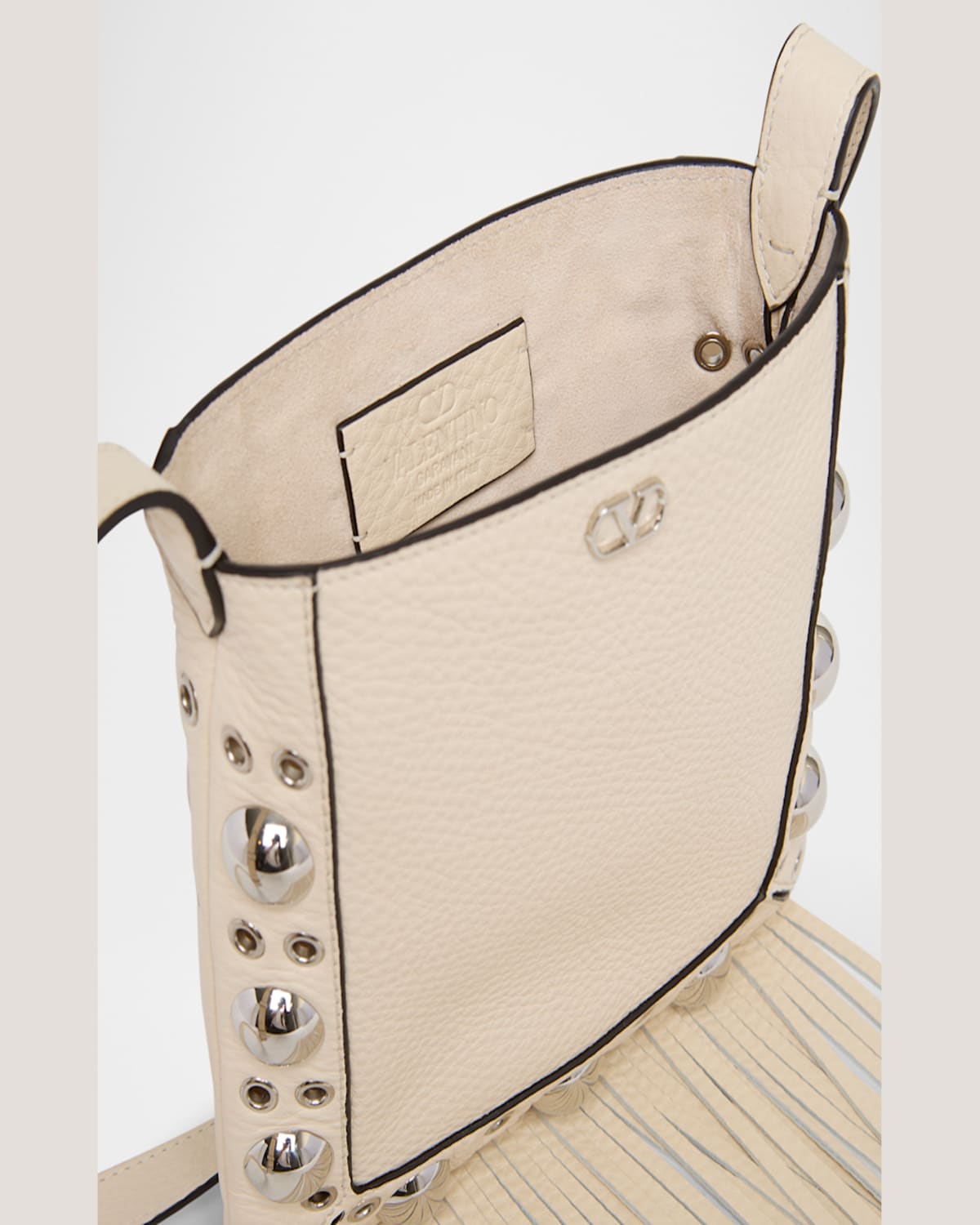 Valentino Nellcote Small Fringe Studded Leather Crossbody Bag In Light Ivory