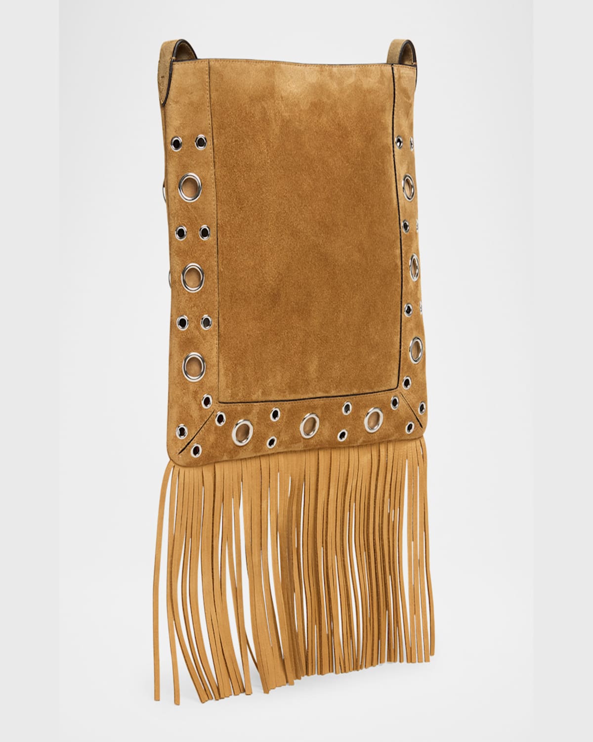 Shop Valentino Nellcote Fringe Studded Suede Crossbody Bag In Havana Beige