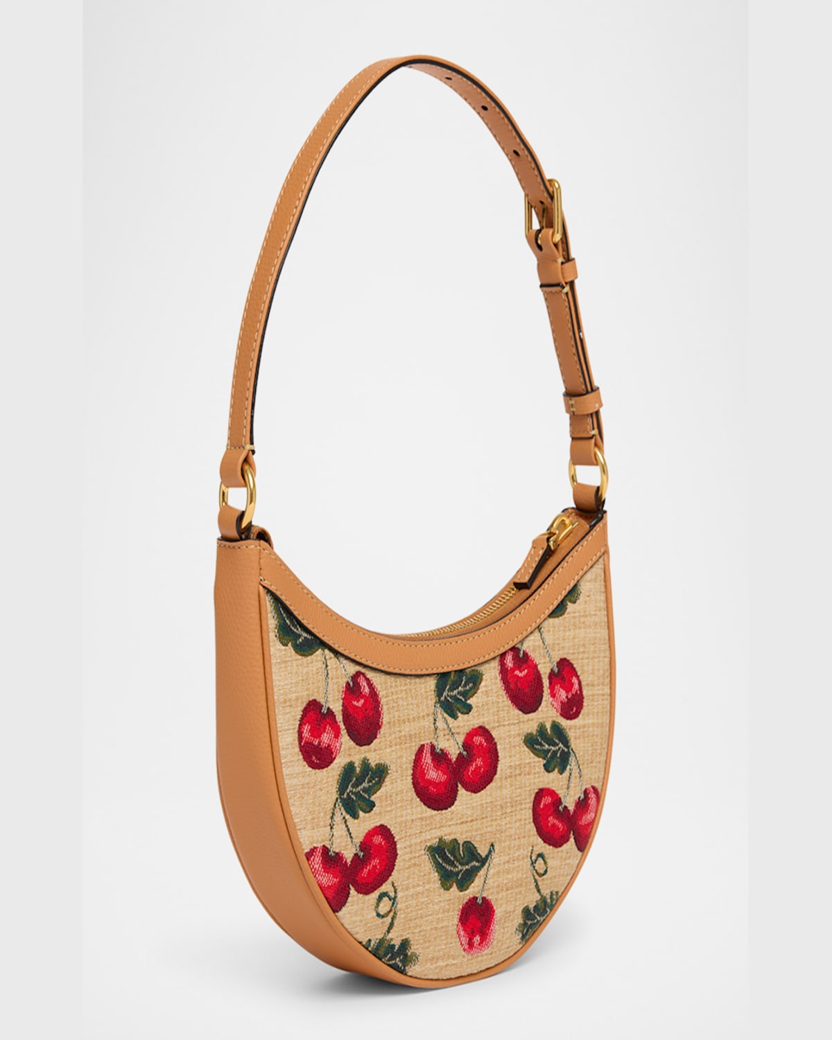 Valentino Vlogo Signature Mini Cherries Jacquard Shoulder Bag In Naturale Multi