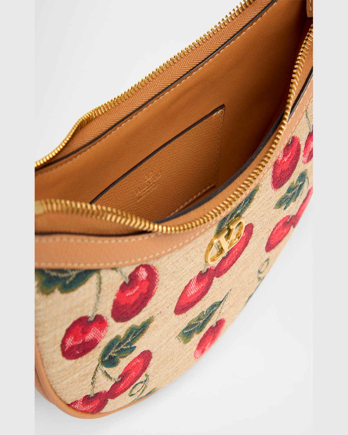 Valentino Vlogo Signature Mini Cherries Jacquard Shoulder Bag In Naturale Multi