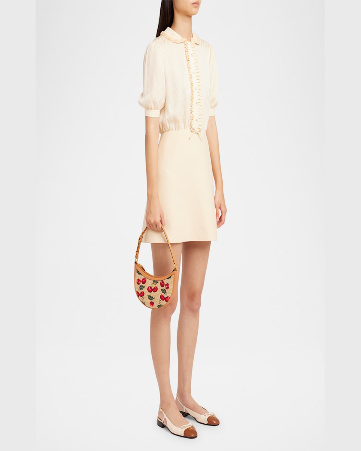 Valentino Vlogo Signature Mini Cherries Jacquard Shoulder Bag In Naturale Multi