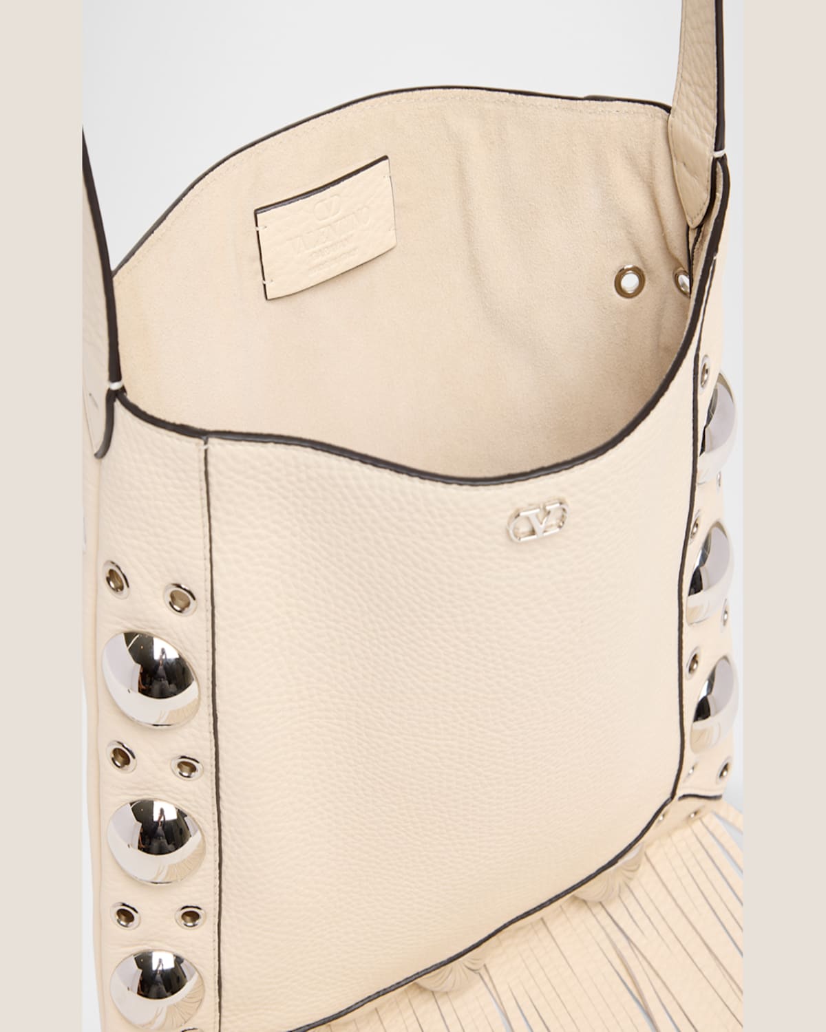 Valentino Nellcote Small Fringe Studded Leather Crossbody Bag In Light Ivory