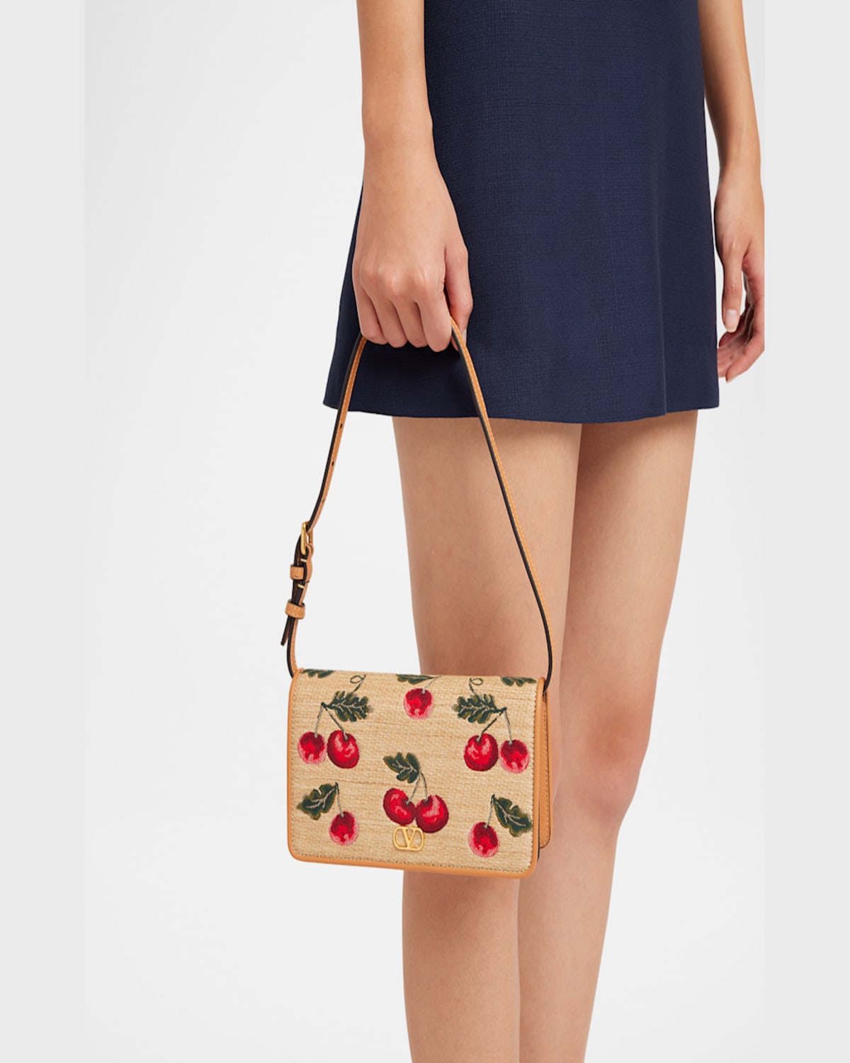 Shop Valentino Vlogo Signature Mini Cherries Jacquard Shoulder Bag In Naturale Multi