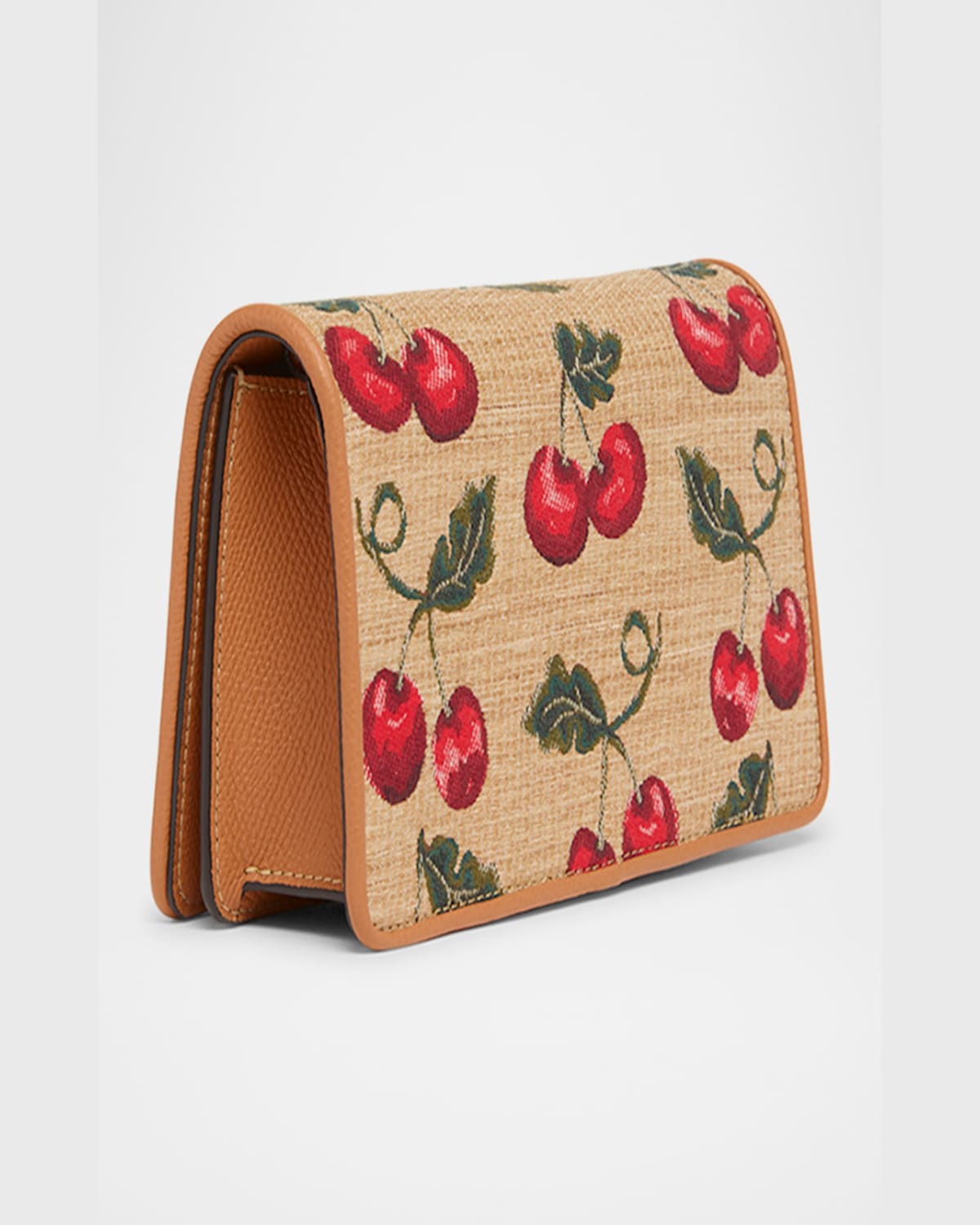 Shop Valentino Vlogo Signature Mini Cherries Jacquard Shoulder Bag In Naturale Multi