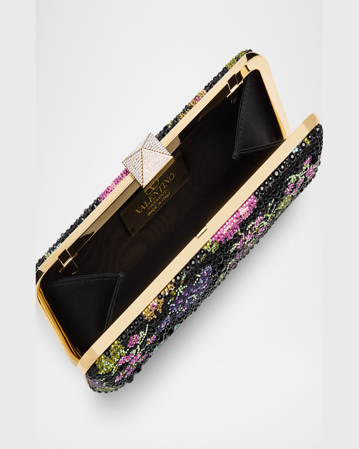 Valentino Carry Secrets Flower Embellished Minaudiere In Nero Multi