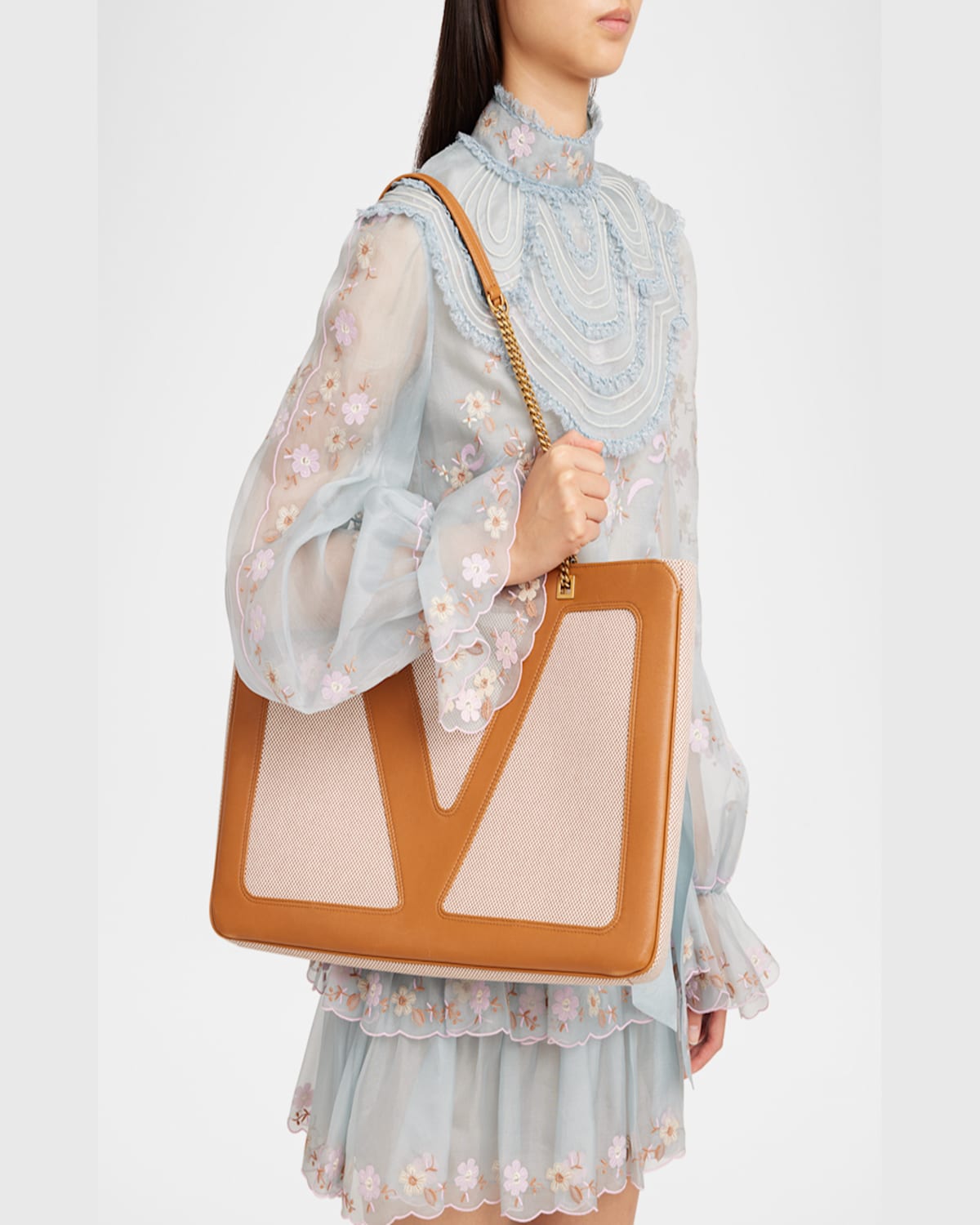 Shop Valentino Viva Superstar Large Vlogo Canvas Tote Bag In Tobacco Spice