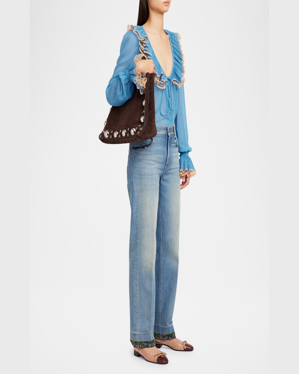 Valentino Nellcote Studded Suede Tote Bag In Testa Di Moro
